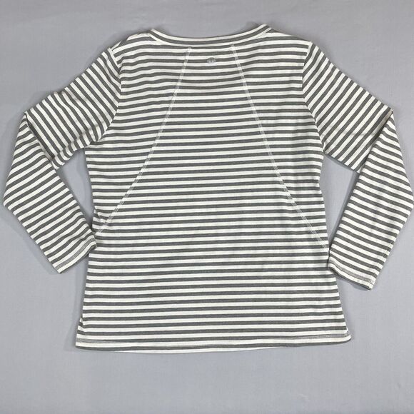 T by TALBOTS Long Sleeve Tee Women's LP Cream & Grey Stripe Basic Preppy Classic - Picture 2 of 16